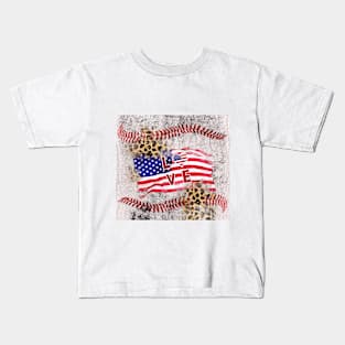 Baseball leopard America love Kids T-Shirt